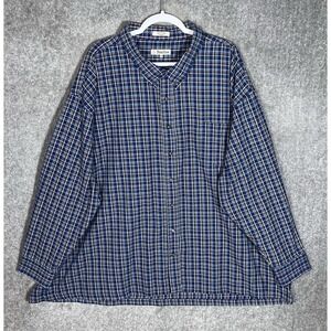 Foxfire Button Down Flannel Shirt Mens Size 5XB Blue Plaid Cotton Long Sleeve
